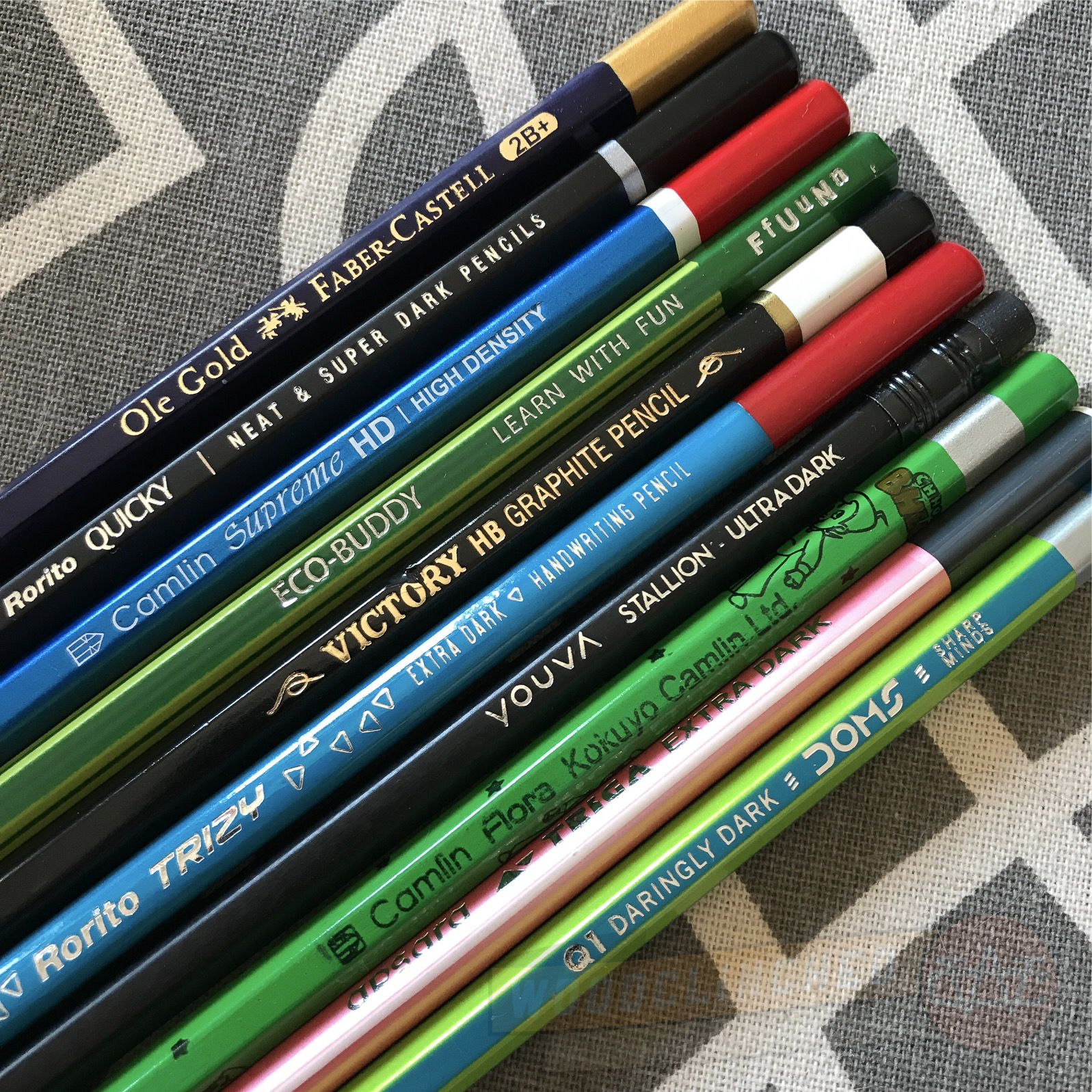 The colors, the designs, the typography, and the words on these assorted Indian pencils are unique and just so delightful to me.